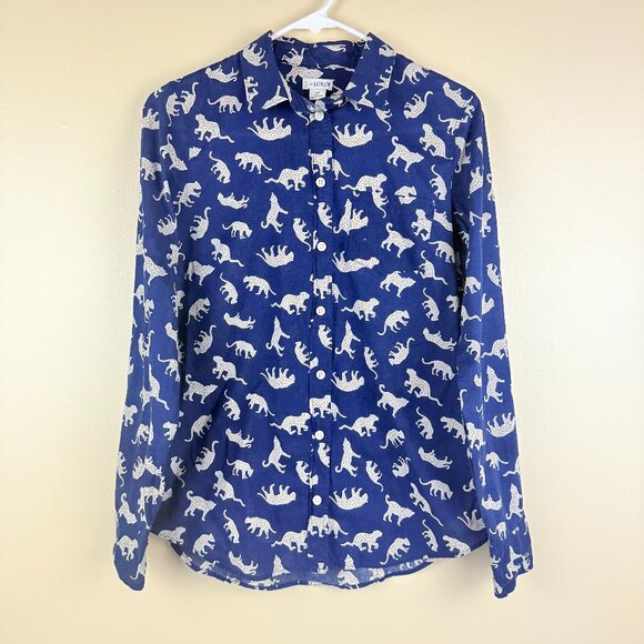 J.Crew Cheetah Print 100% Cotton Button-Down Shirt XS - Picture 1 of 8